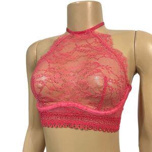 Victoria’s Secret Very Sexy high neck halter sheer lace bra Coral
